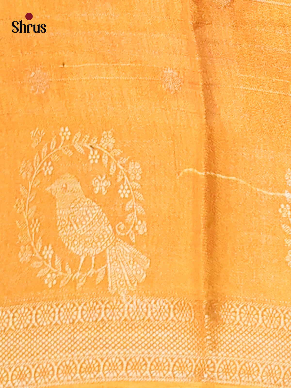 Mustard & Cream- Semi Mysore silk saree - Shop on Shrus.com