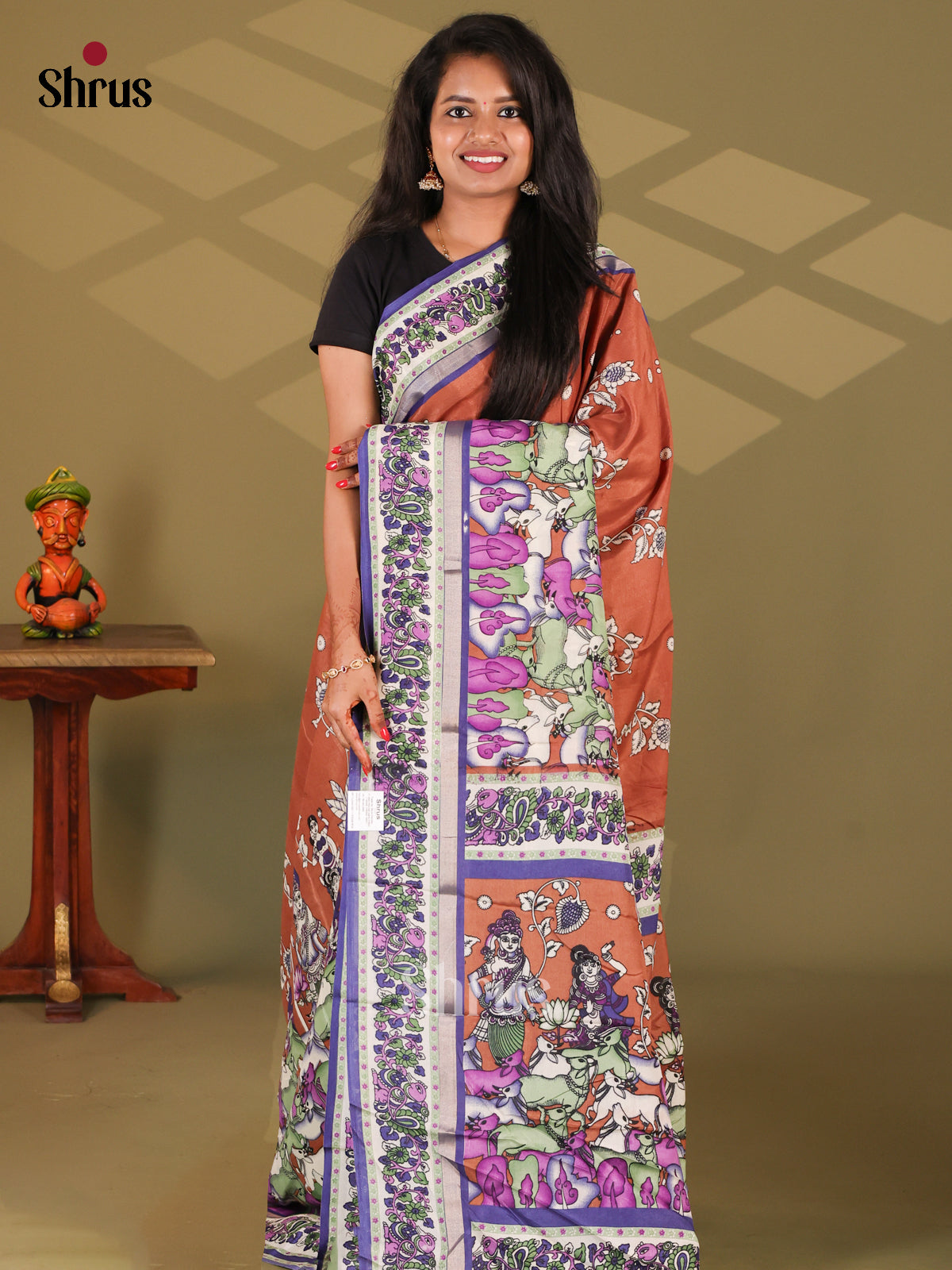 Brick & Purple- Semi Mysore silk saree - Shop on Shrus.com