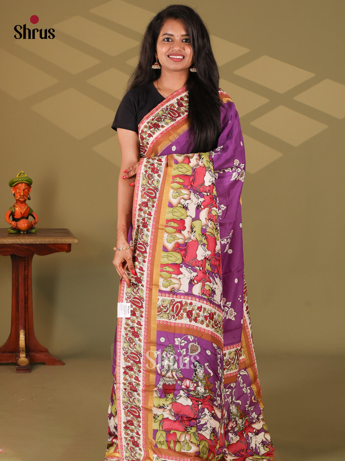 Purple & Brown - Semi Mysore silk saree - Shop on Shrus.com