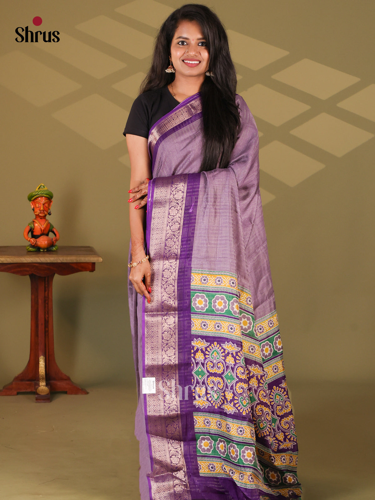Lavender & Purple- Semi Mysore silk saree - Shop on Shrus.com