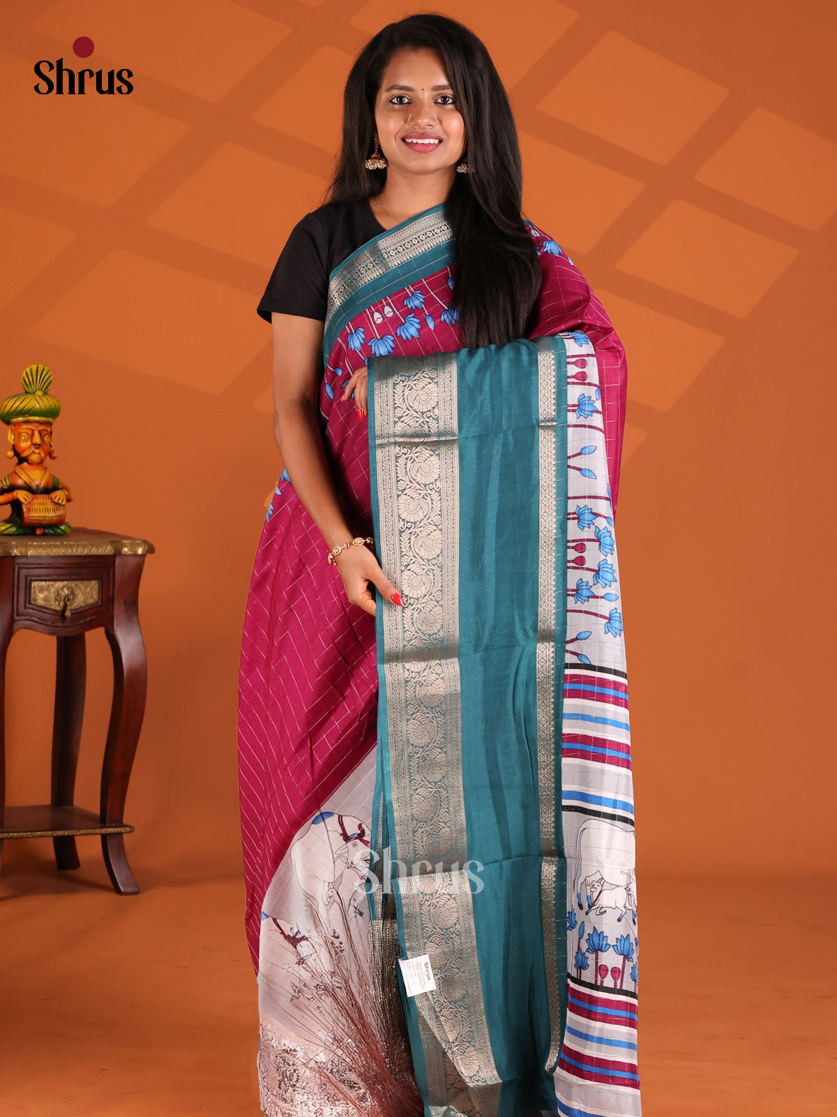 Purple & Green - Semi Dola silk Saree - Shop on Shrus.com