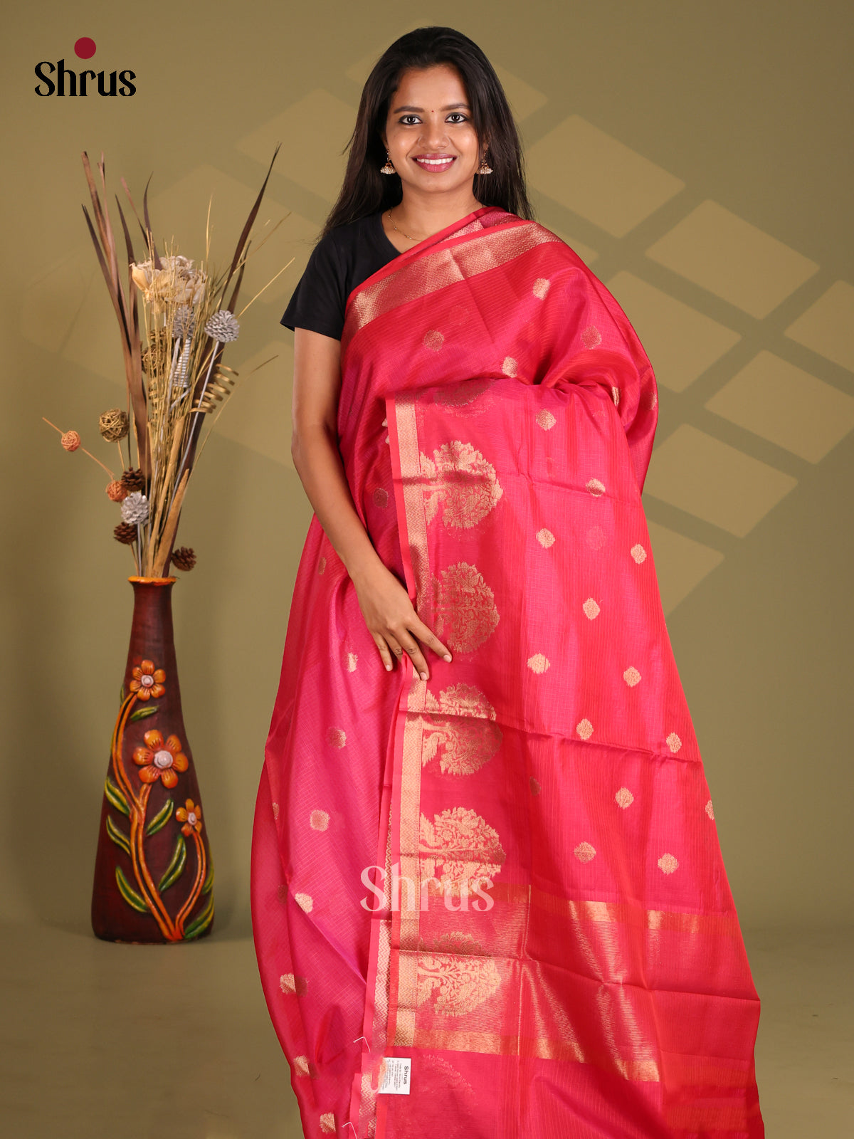 Pink- Semi Kota Saree - Shop on Shrus.com