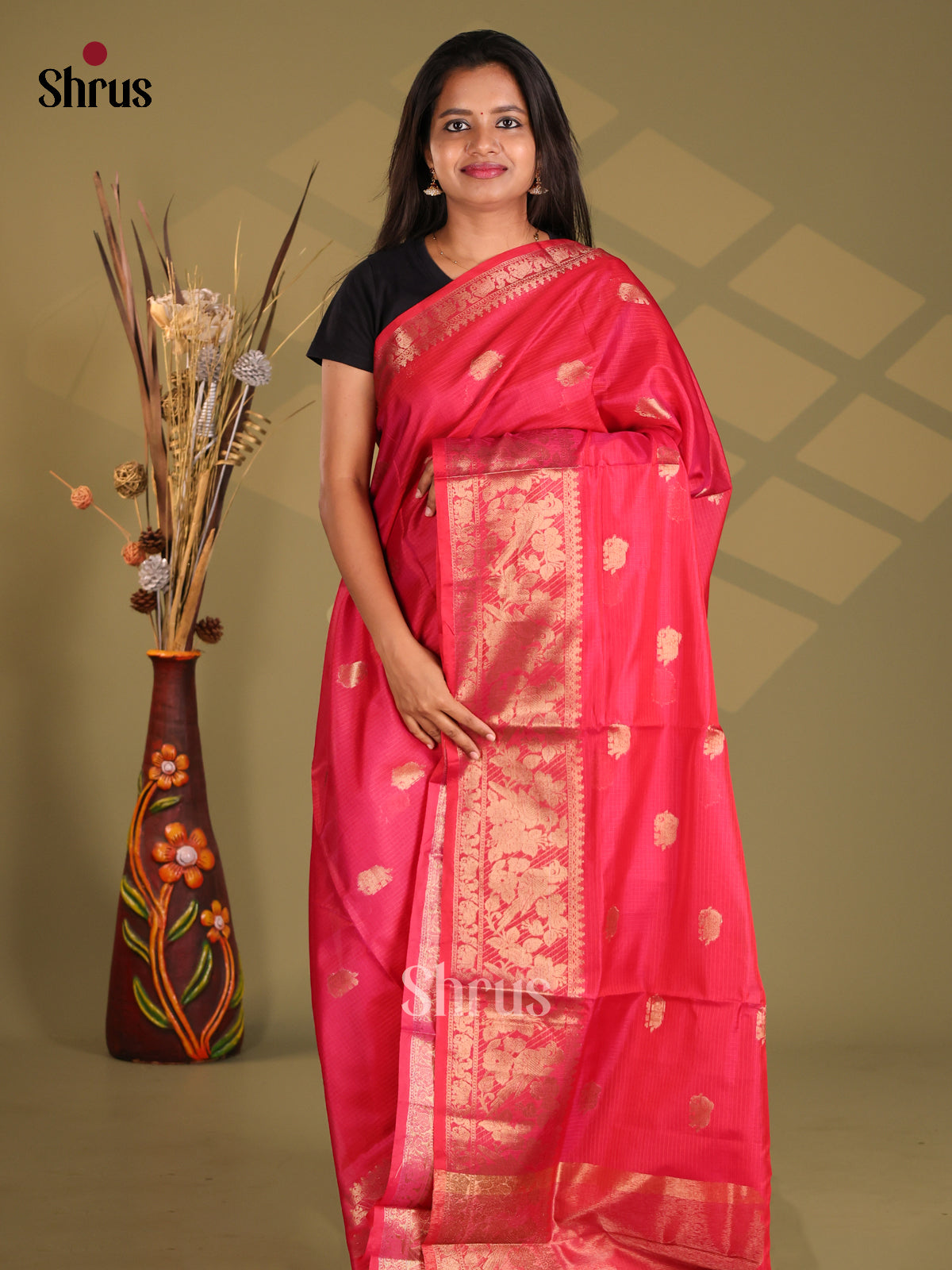 Pink- Semi Kota Saree - Shop on Shrus.com