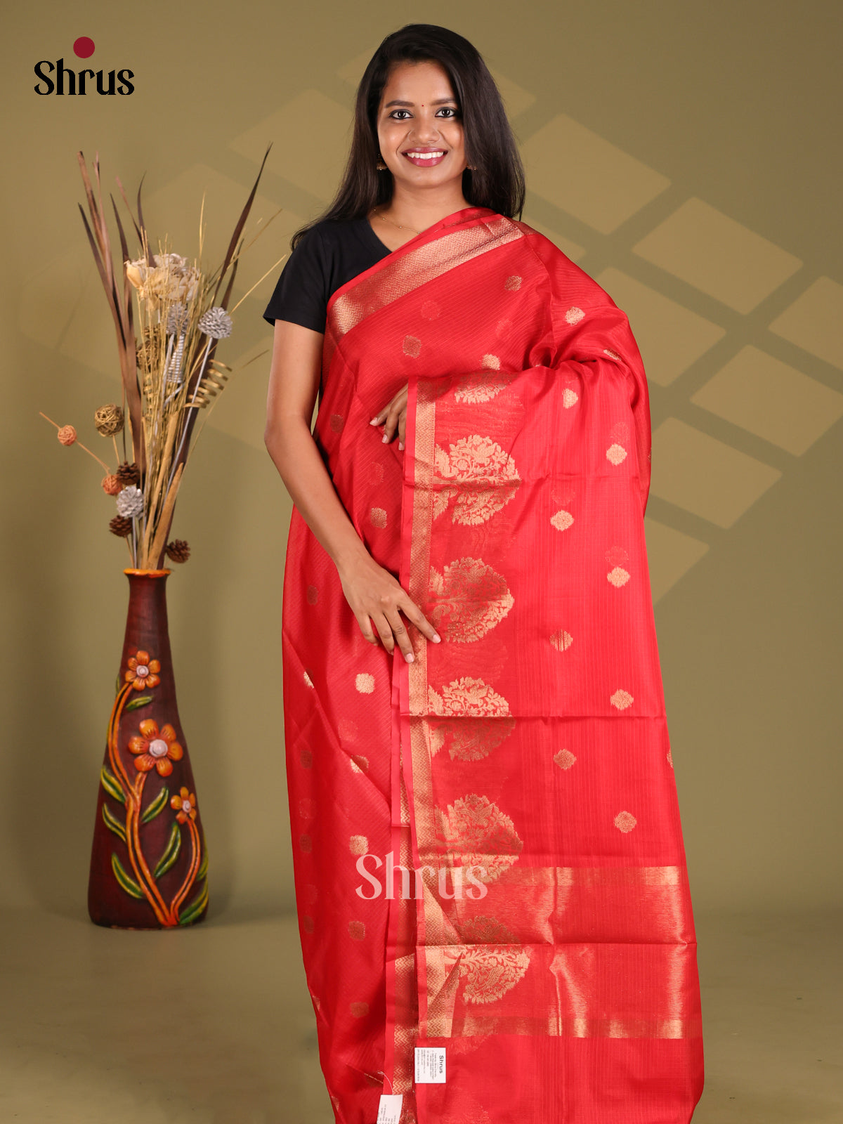 Red - Semi Kota Saree - Shop on Shrus.com