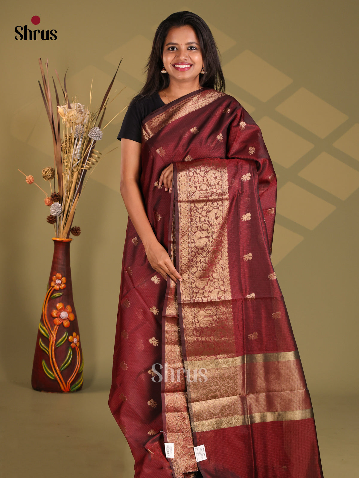 Maroon- Semi Kota Saree - Shop on Shrus.com