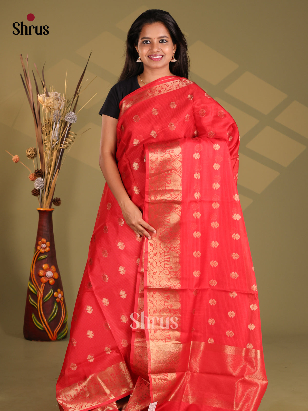 Red - Semi Kota Saree - Shop on Shrus.com