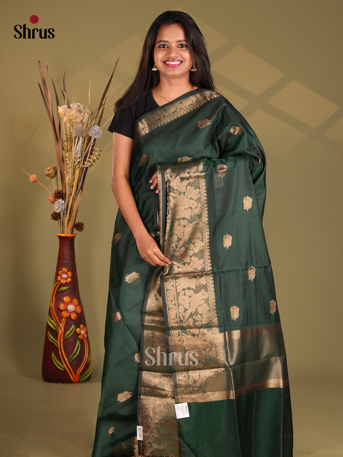 Green - Semi Kota Saree - Shop on Shrus.com