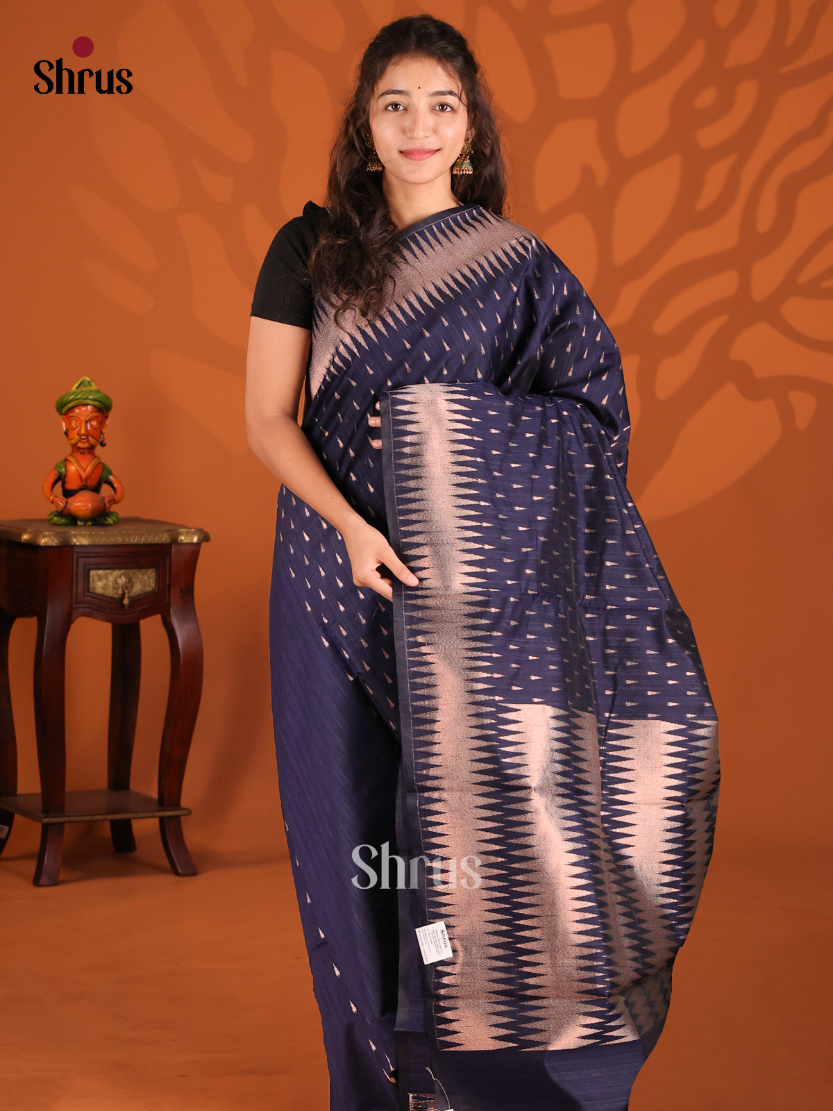 Blue - Semi Jute Saree - Shop on Shrus.com