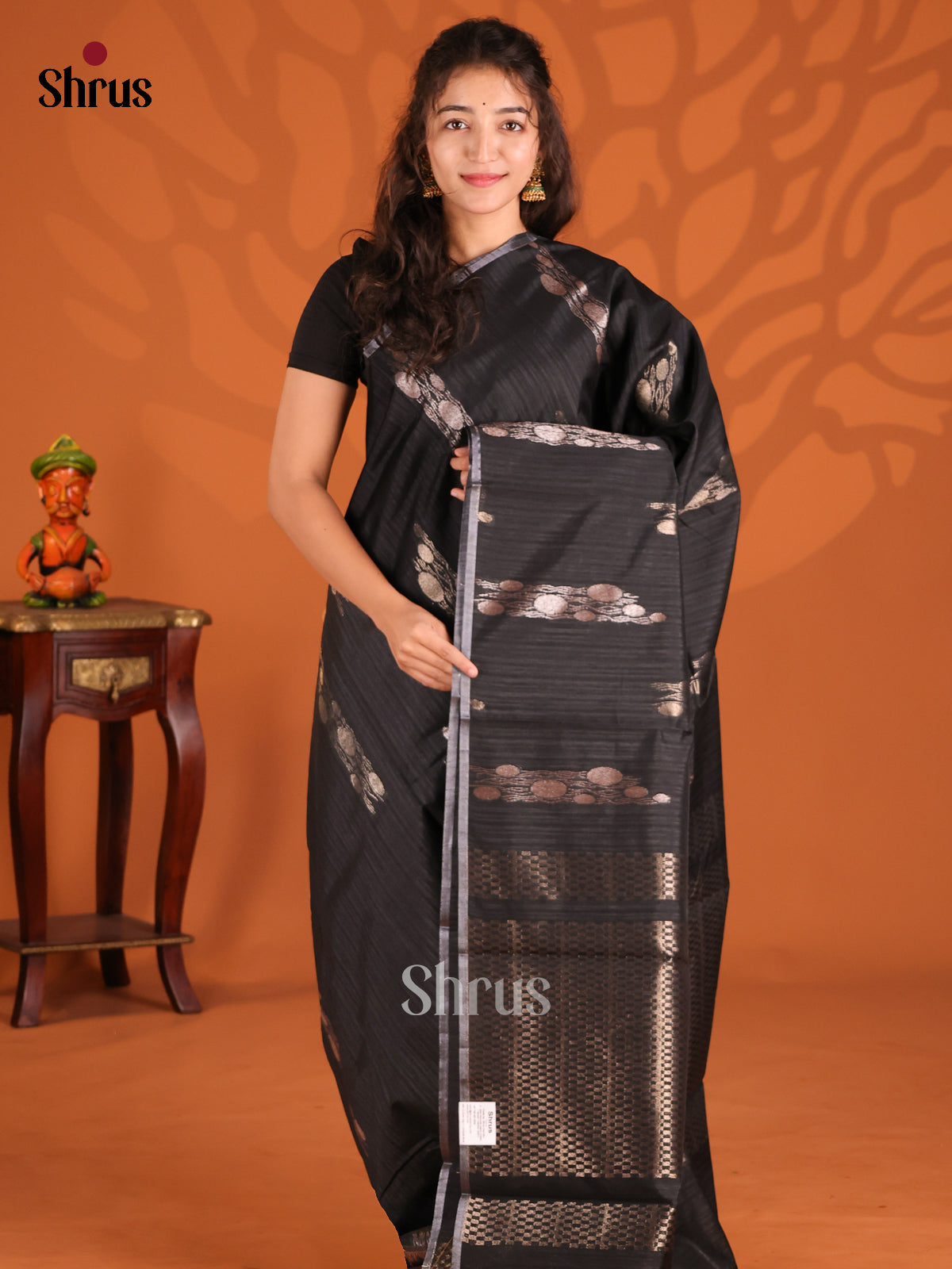 Black - Semi Jute Saree - Shop on Shrus.com
