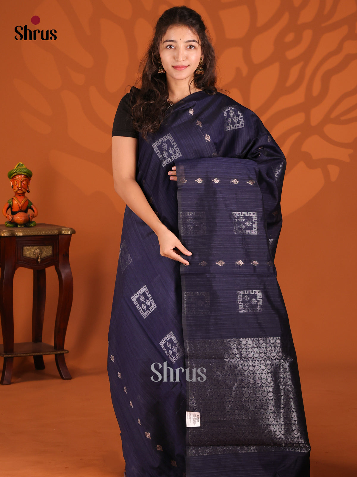 Blue- Semi Jute Saree - Shop on Shrus.com