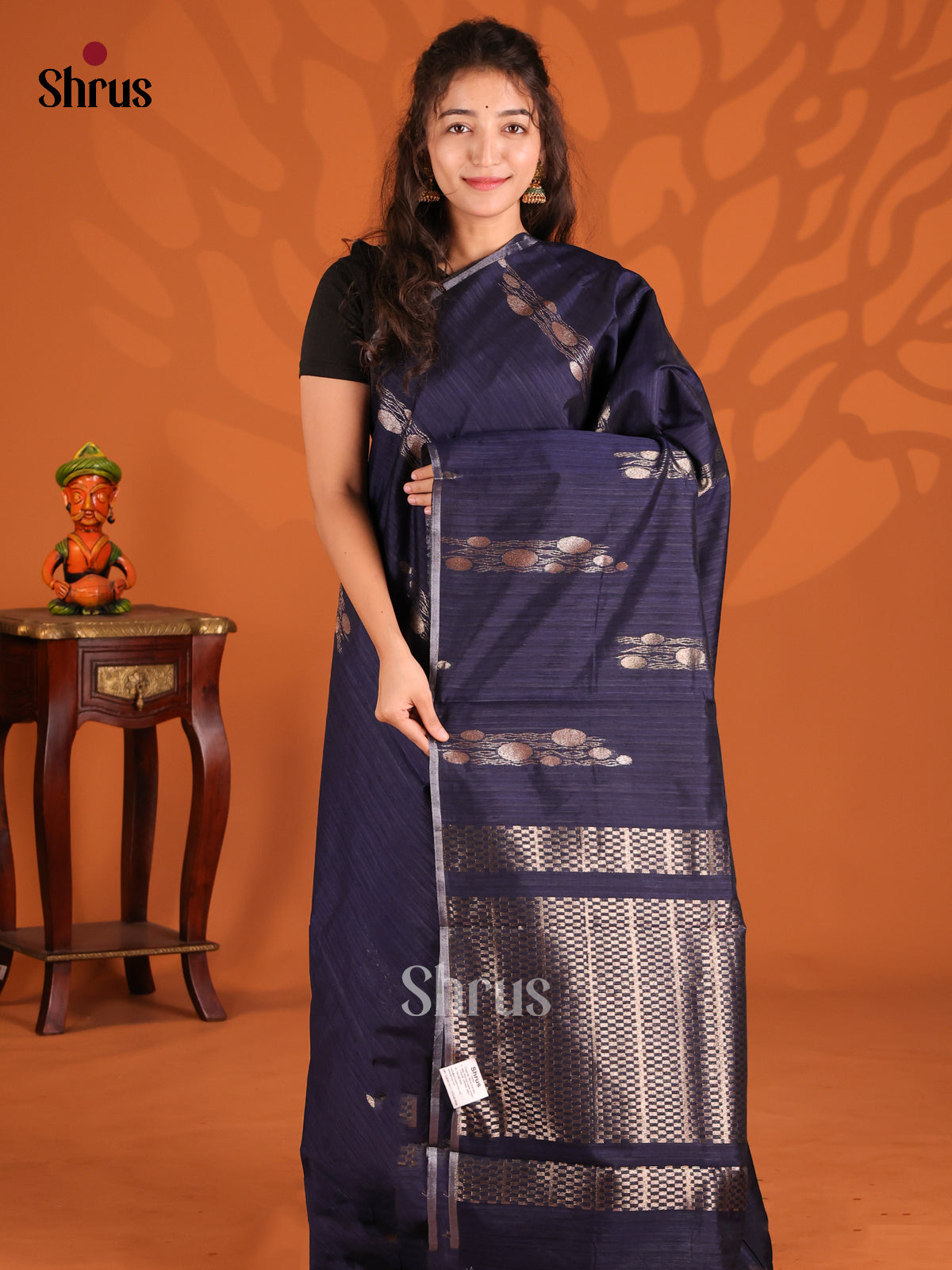 Blue - Semi Jute Saree - Shop on Shrus.com