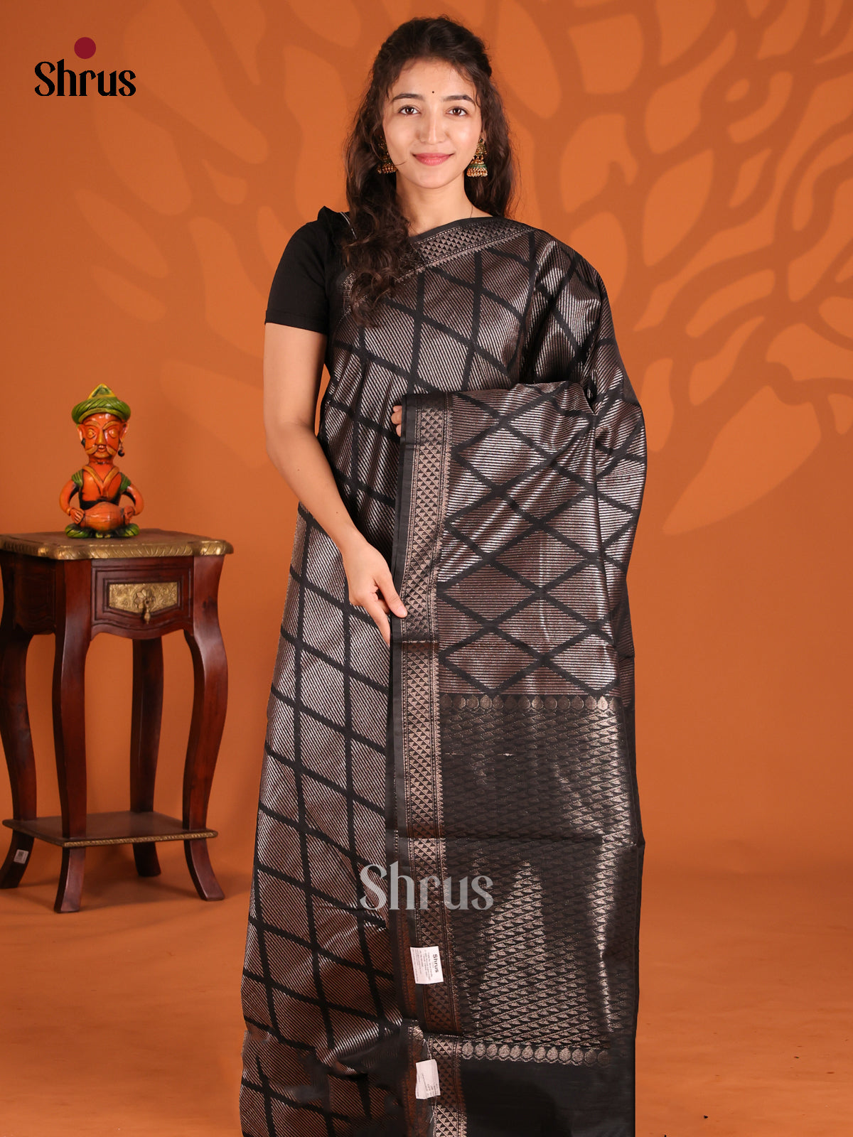 Black- Semi Jute Saree - Shop on Shrus.com