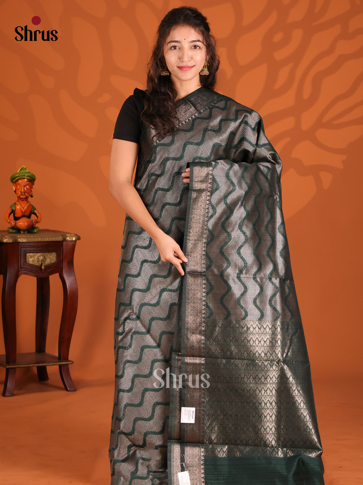 Green- Semi Jute Saree - Shop on Shrus.com
