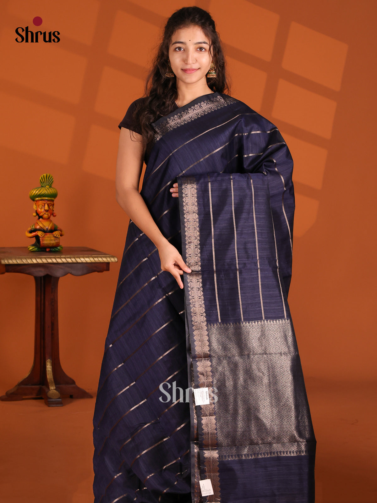 Blue- Semi Jute Saree - Shop on Shrus.com