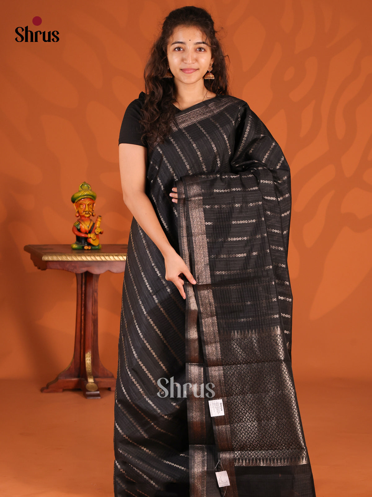 Black - Semi Jute Saree - Shop on Shrus.com