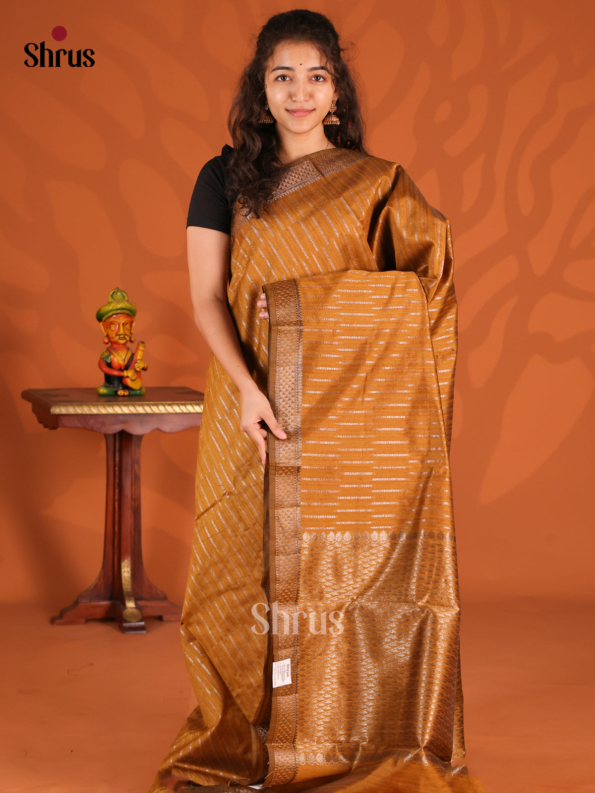 Mustard - Semi Jute Saree - Shop on Shrus.com