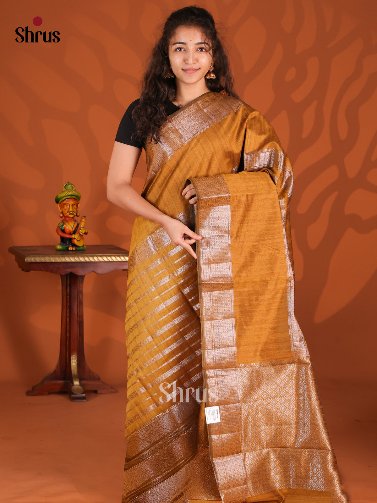 Mustard- Semi Jute Saree - Shop on Shrus.com