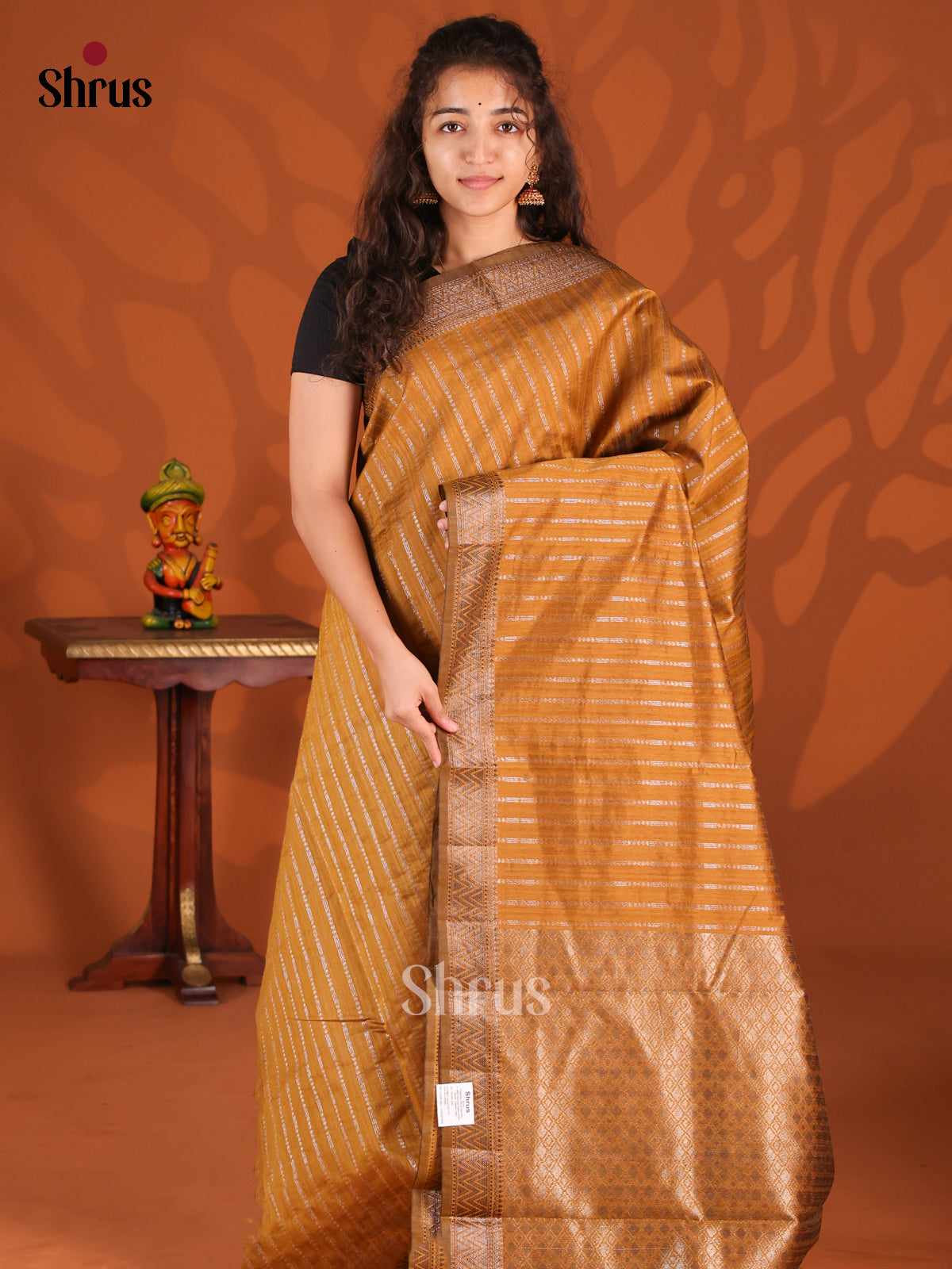 Mustard- Semi Jute Saree - Shop on Shrus.com