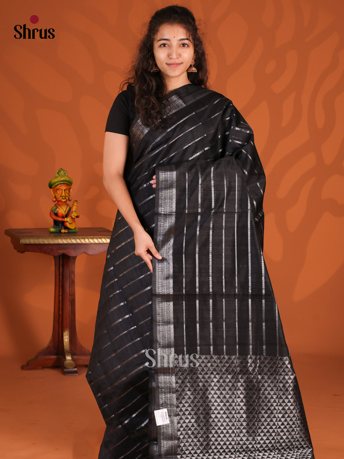 Black - Semi Jute Saree - Shop on Shrus.com