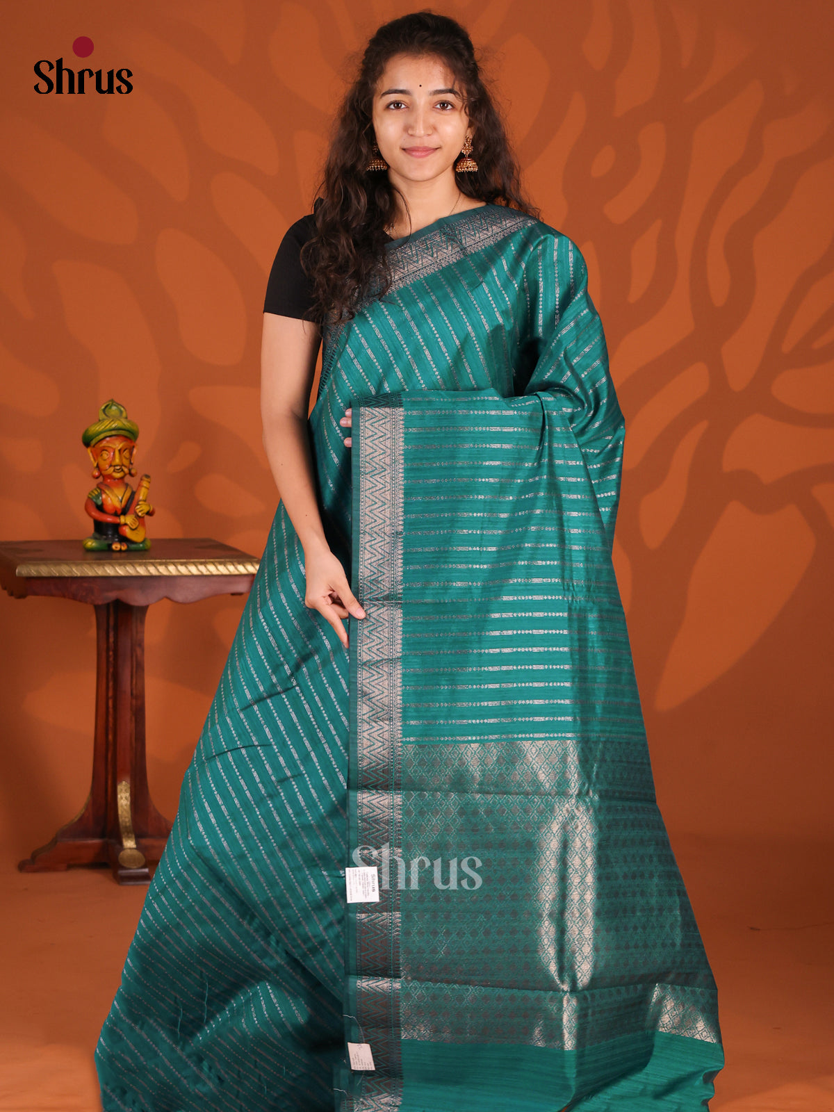 Green - Semi Jute Saree - Shop on Shrus.com