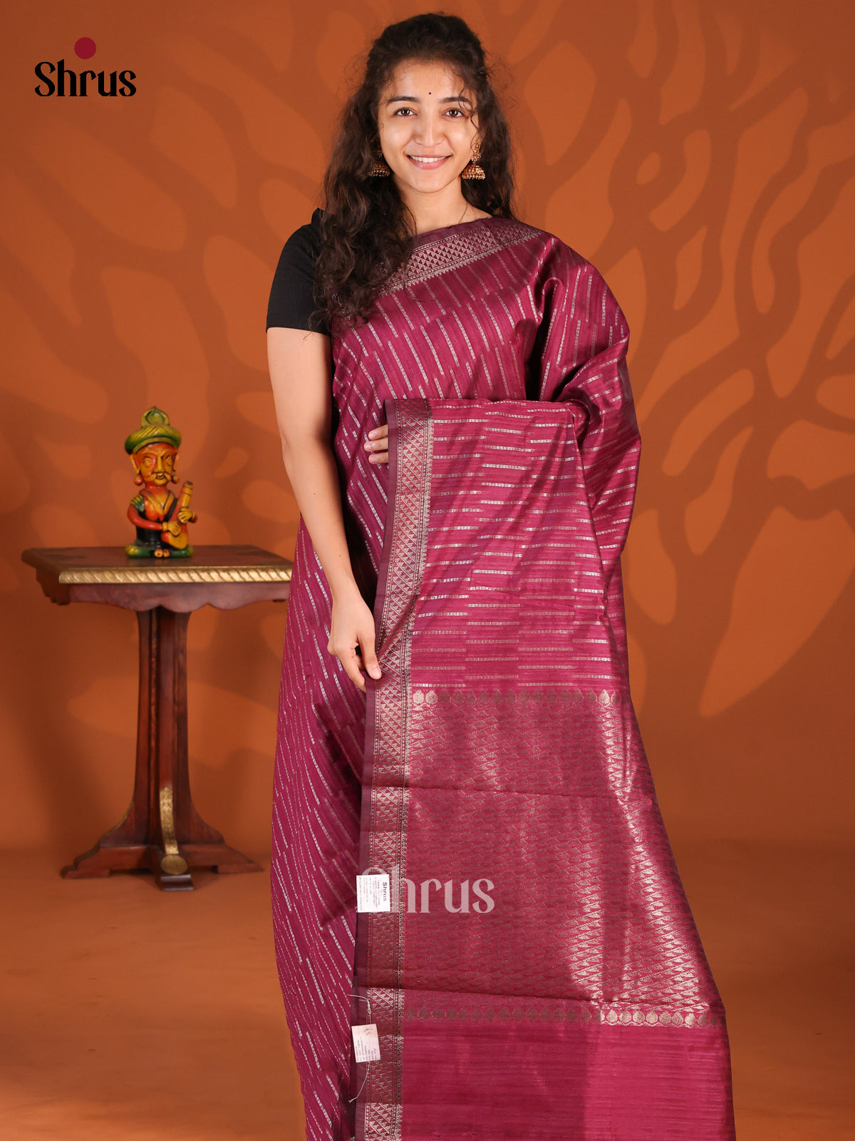 Maroon- Semi Jute Saree - Shop on Shrus.com