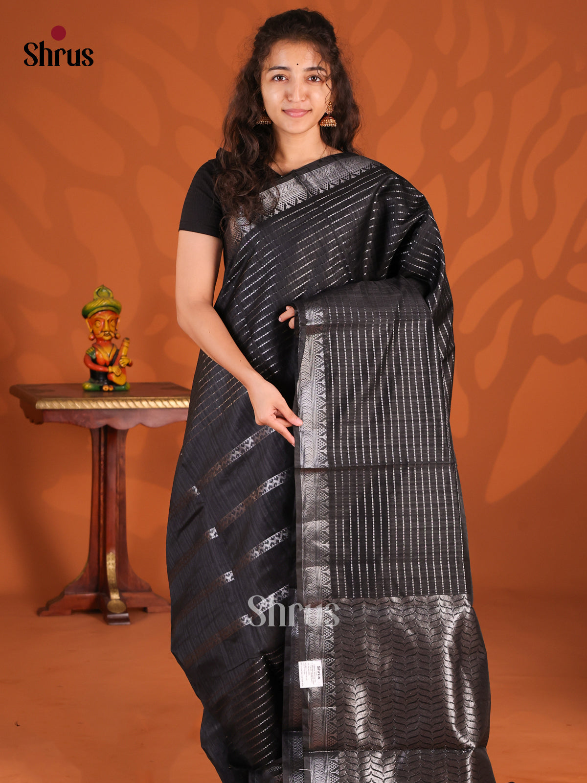 Black - Semi Jute Saree - Shop on Shrus.com