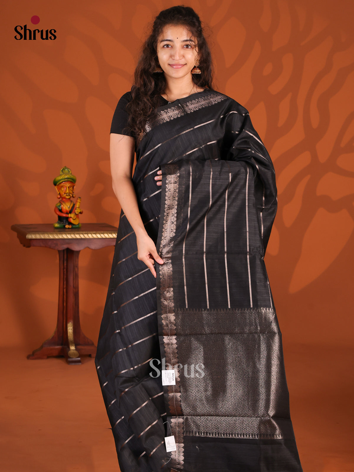 Black - Semi Jute Saree - Shop on Shrus.com