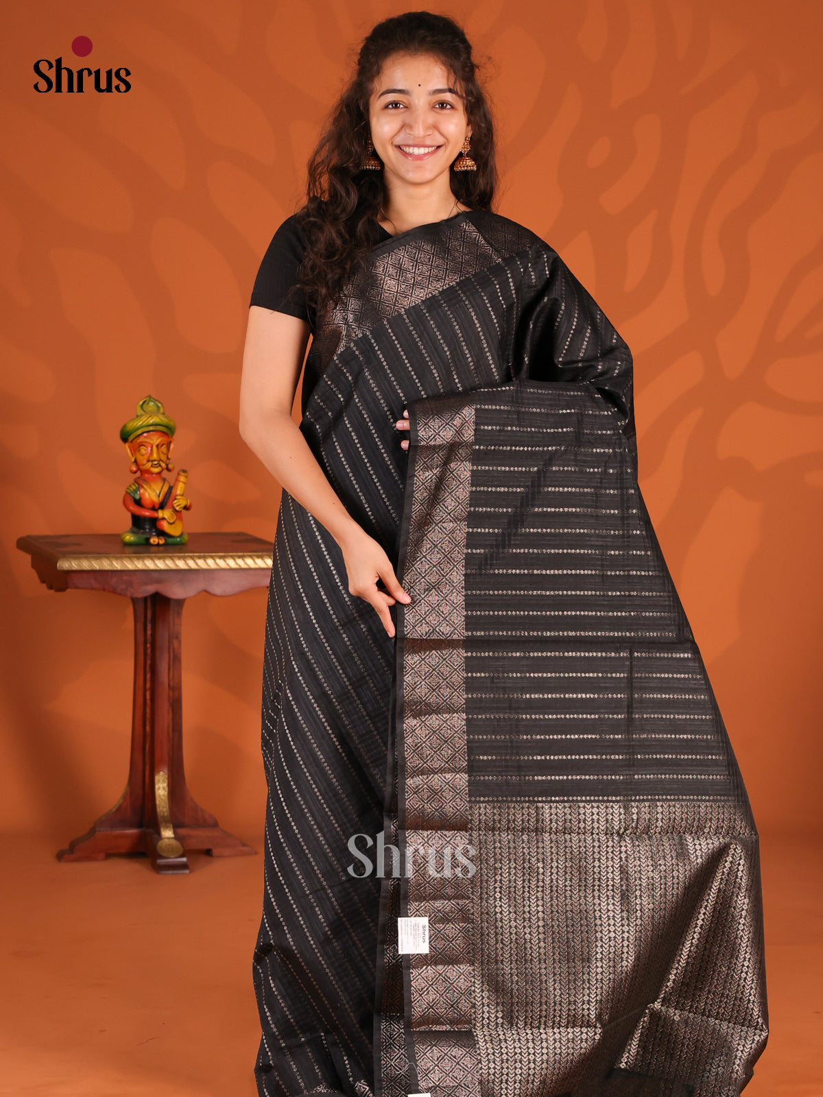 Black- Semi Jute Saree - Shop on Shrus.com