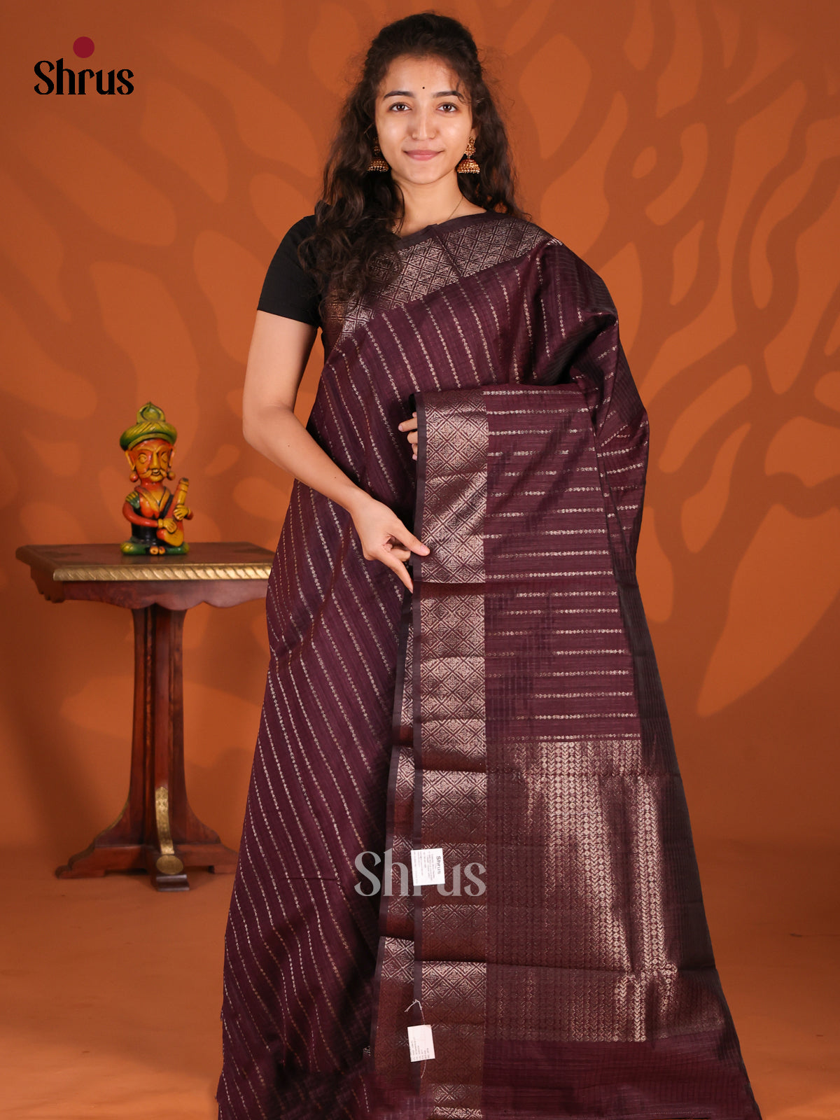 Maroon- Semi Jute Saree - Shop on Shrus.com