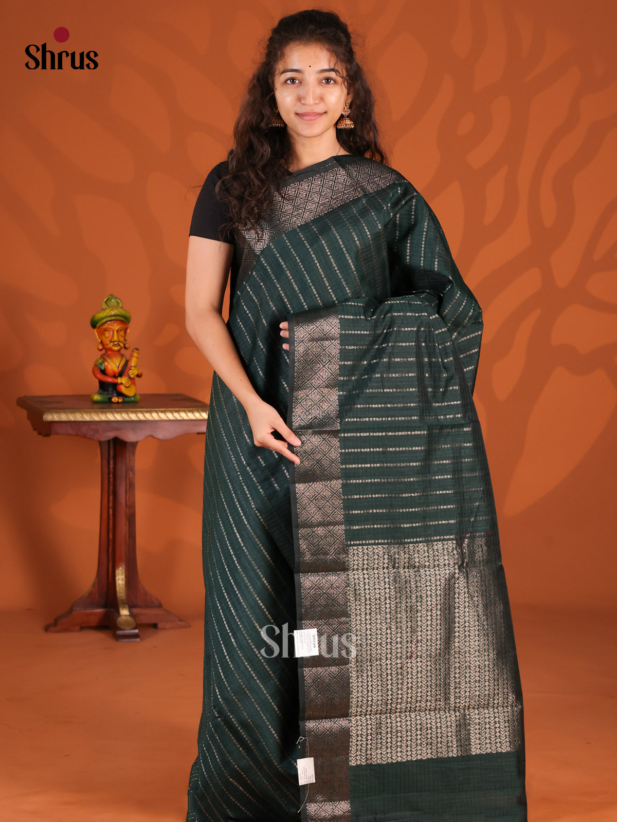 Dark Green - Semi Jute Saree - Shop on Shrus.com