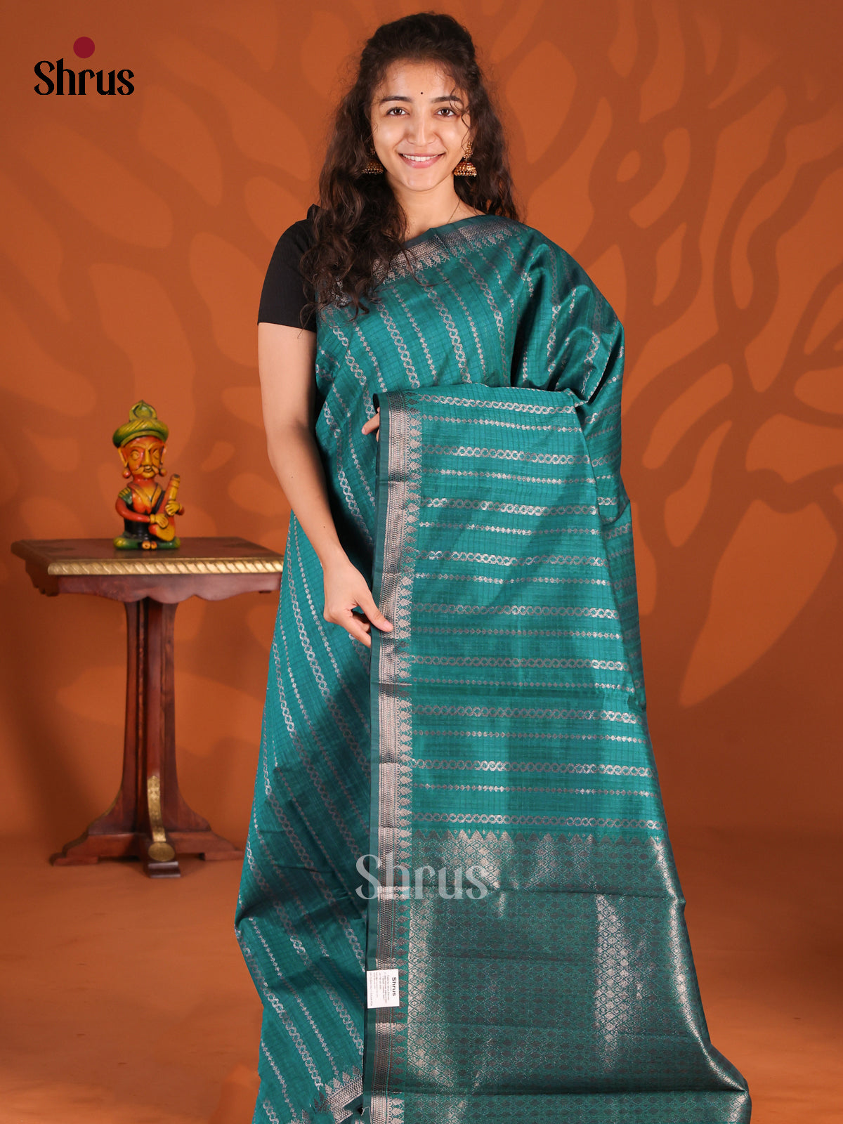 Green - Semi Jute Saree - Shop on Shrus.com