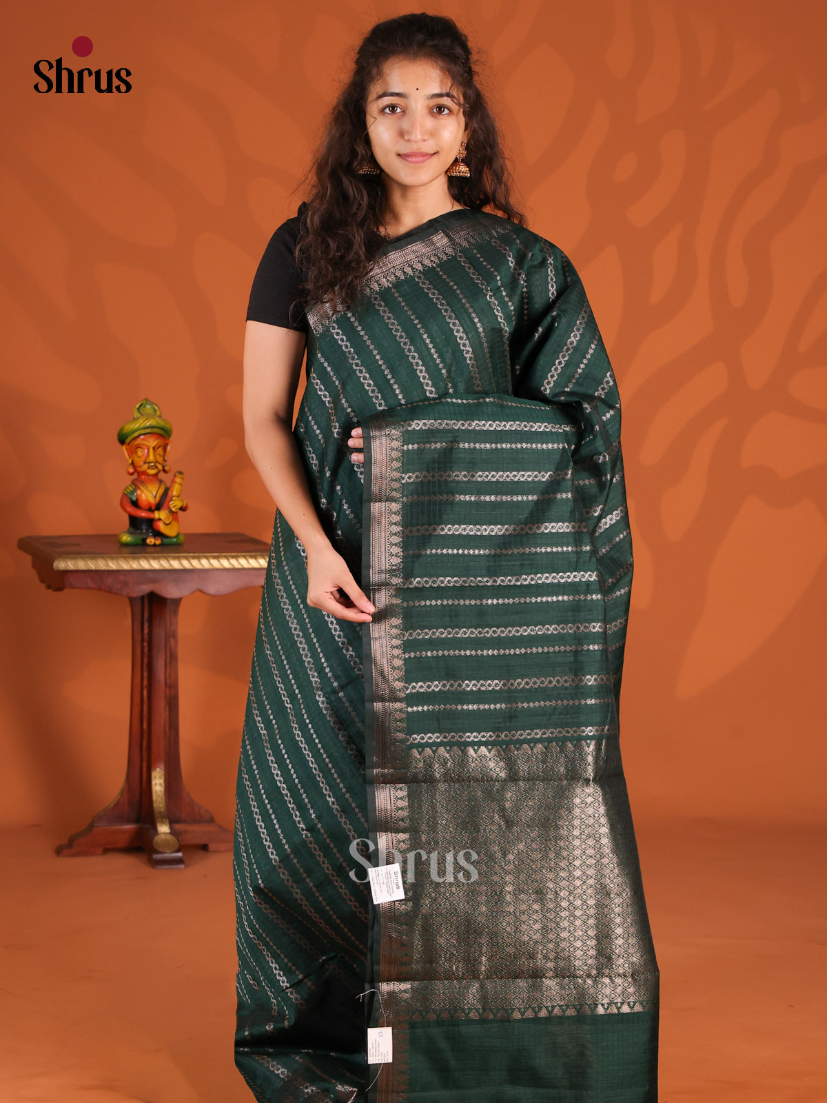 Green - Semi Jute Saree - Shop on Shrus.com