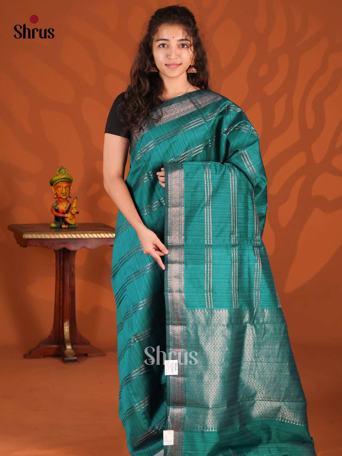 Green - Semi Jute Saree - Shop on Shrus.com