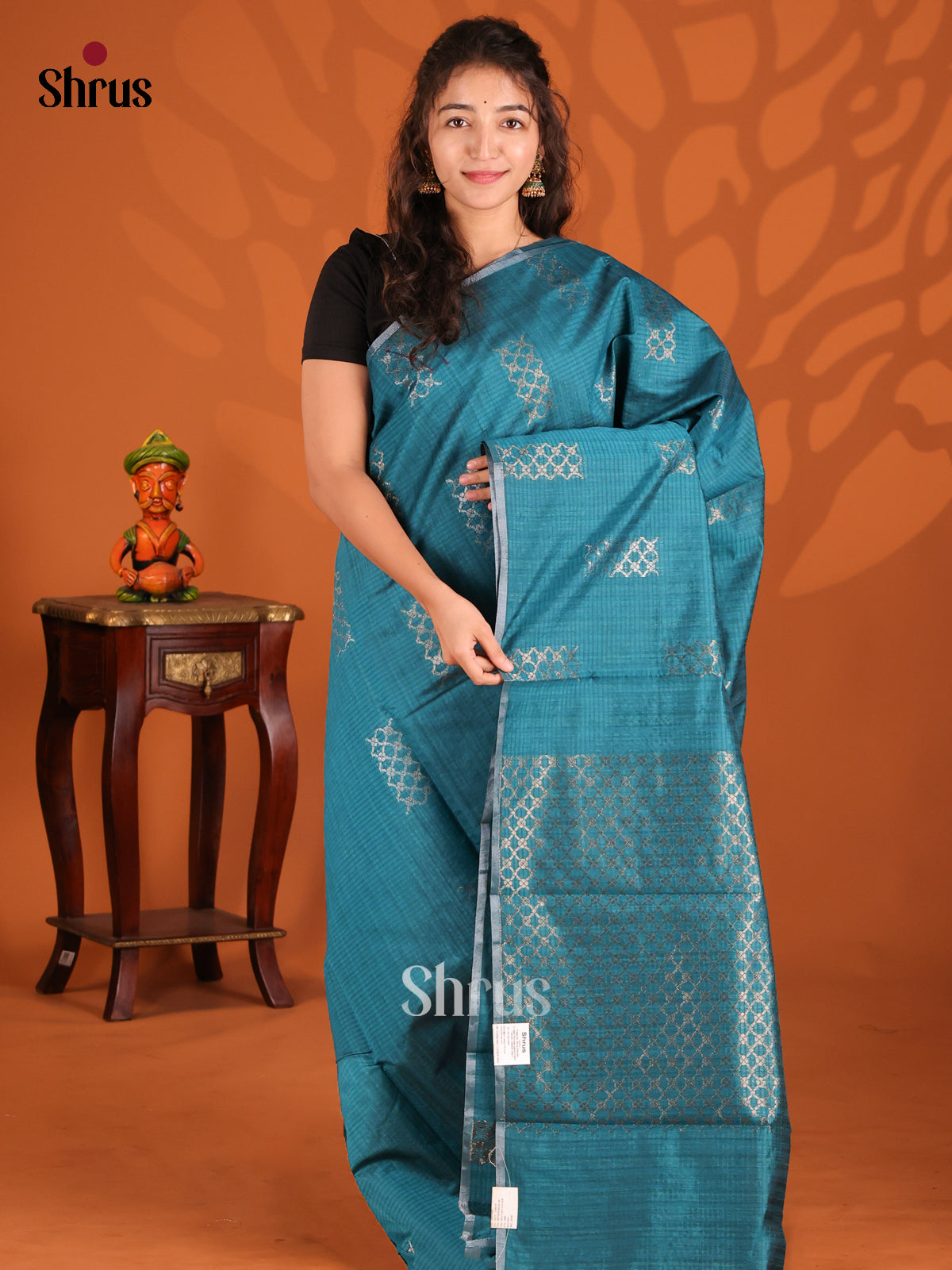 Blue - Semi Jute Saree - Shop on Shrus.com