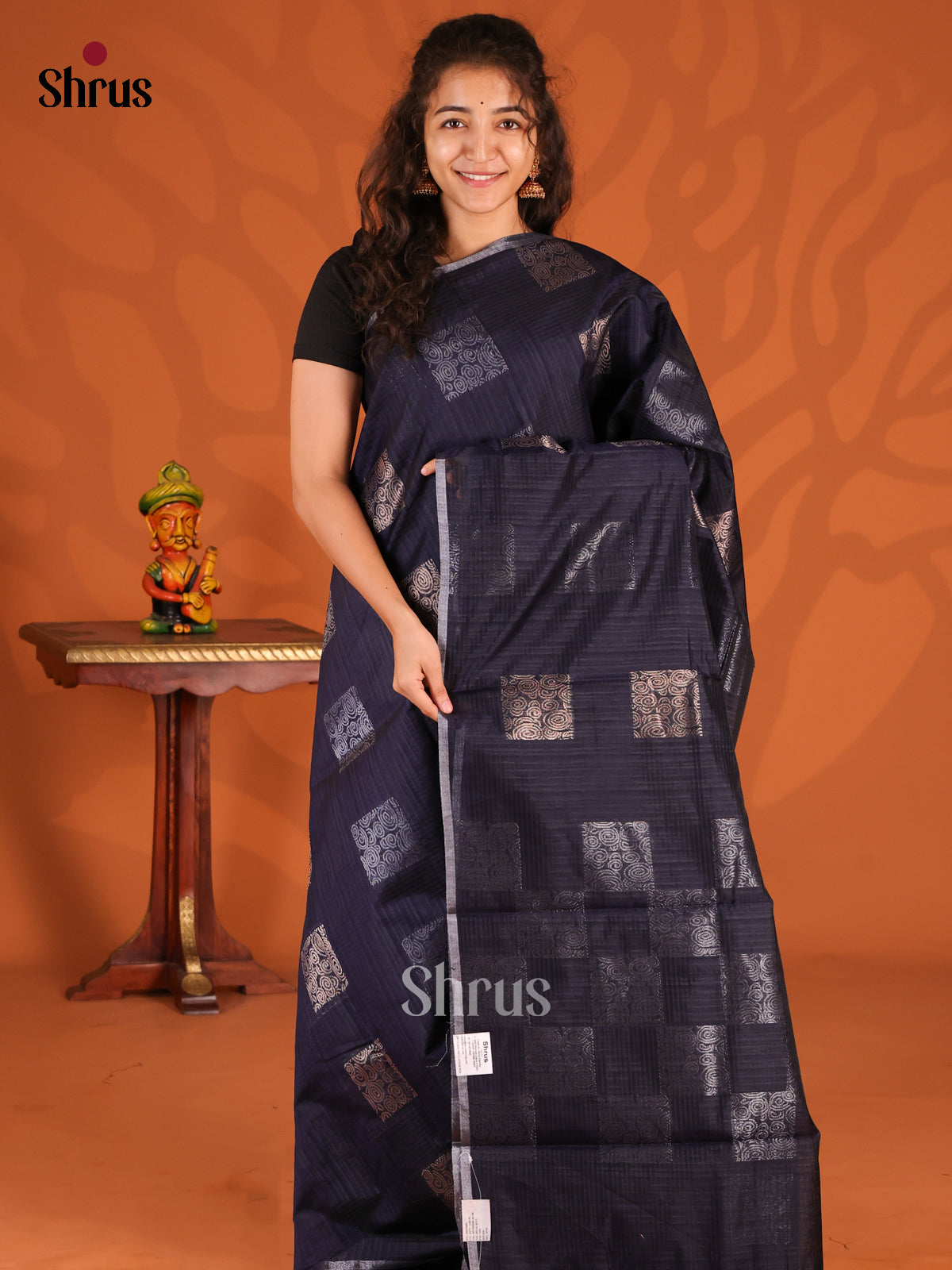 Blue - Semi Jute Saree - Shop on Shrus.com