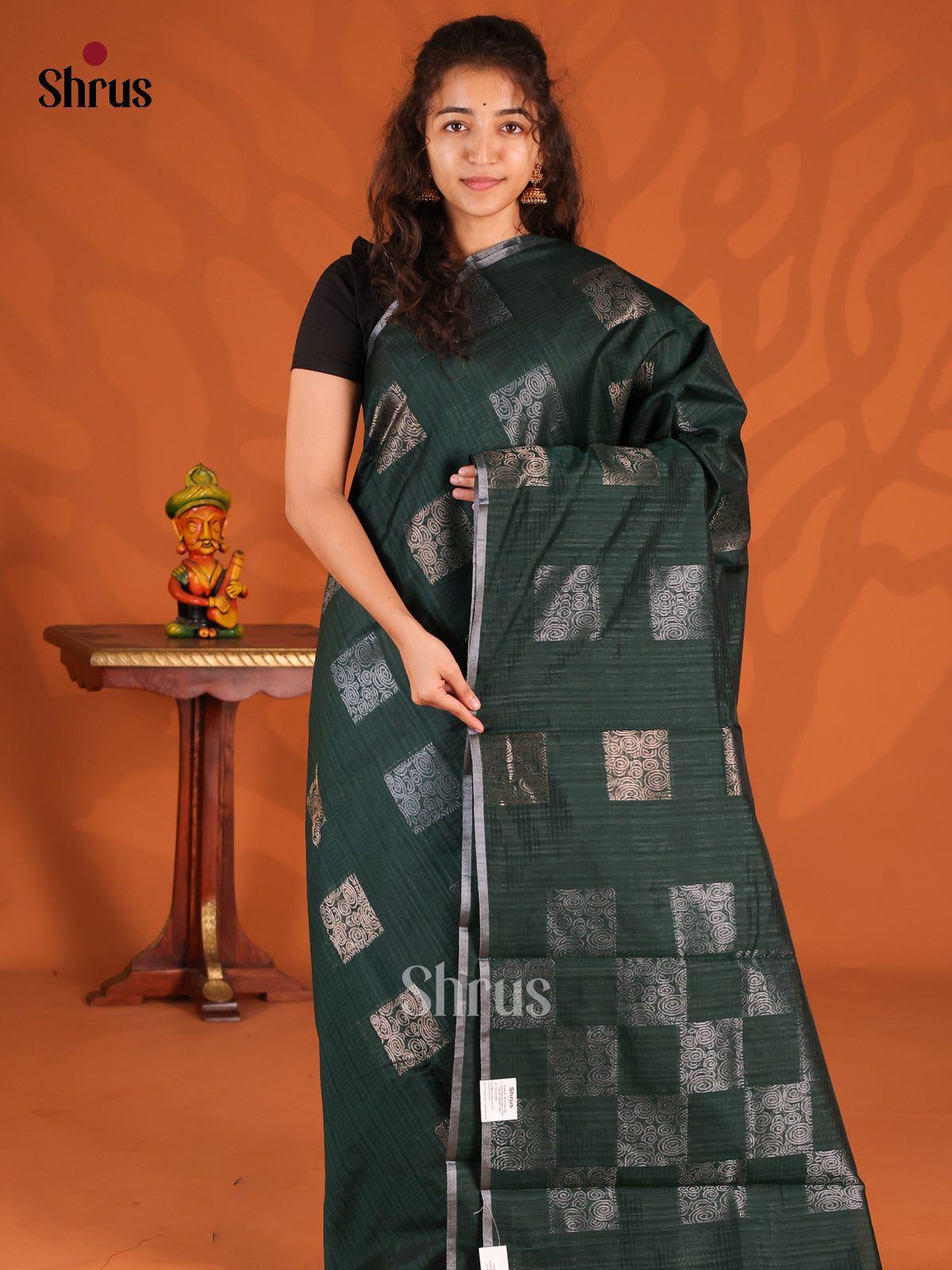Green- Semi Jute Saree - Shop on Shrus.com