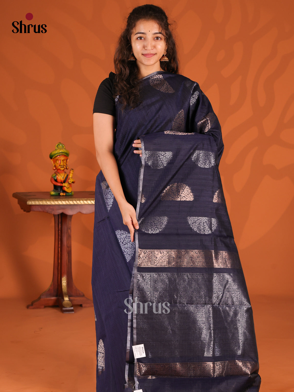 Blue- Semi Jute Saree - Shop on Shrus.com