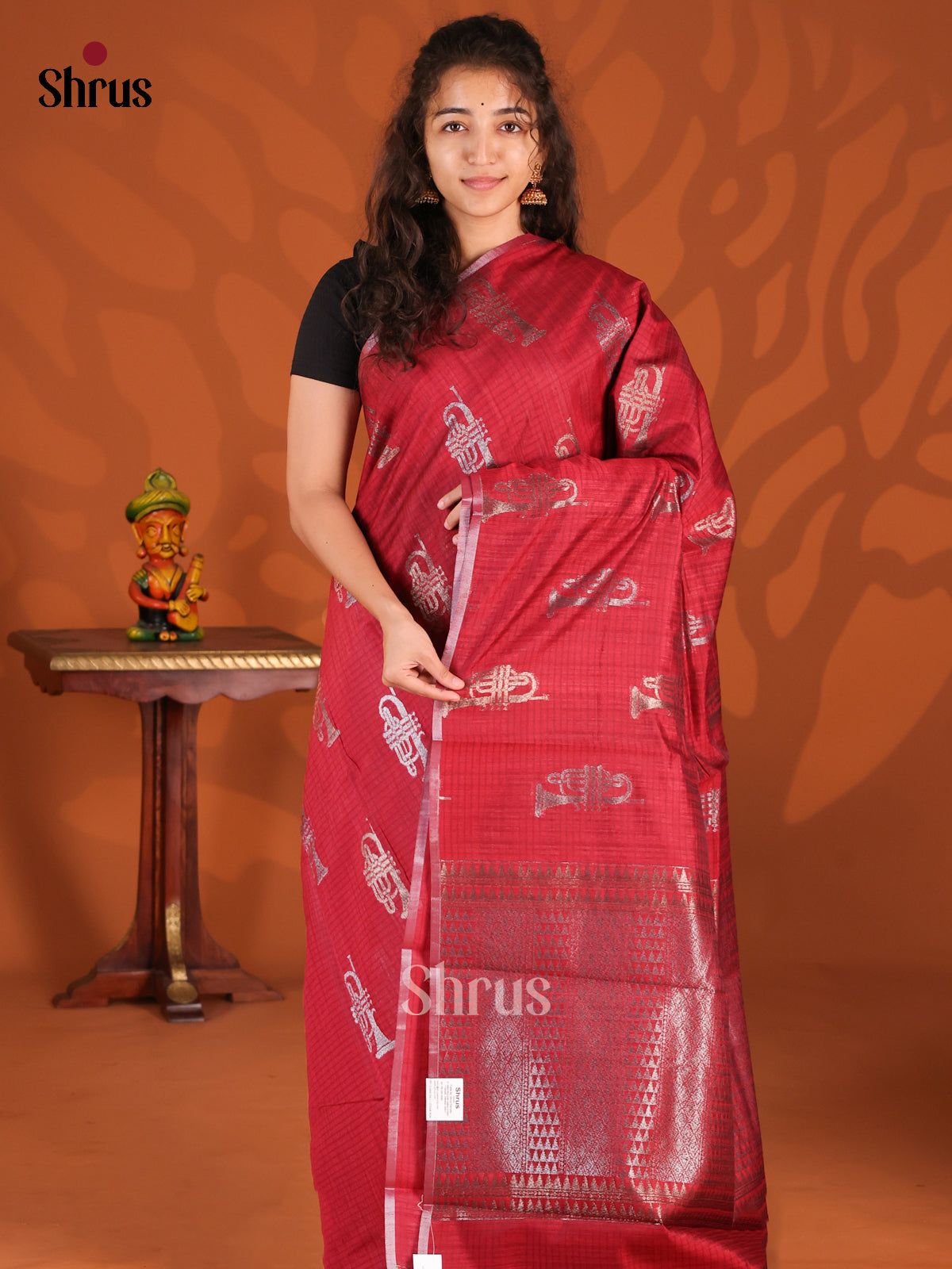 Maroon- Semi Jute Saree - Shop on Shrus.com