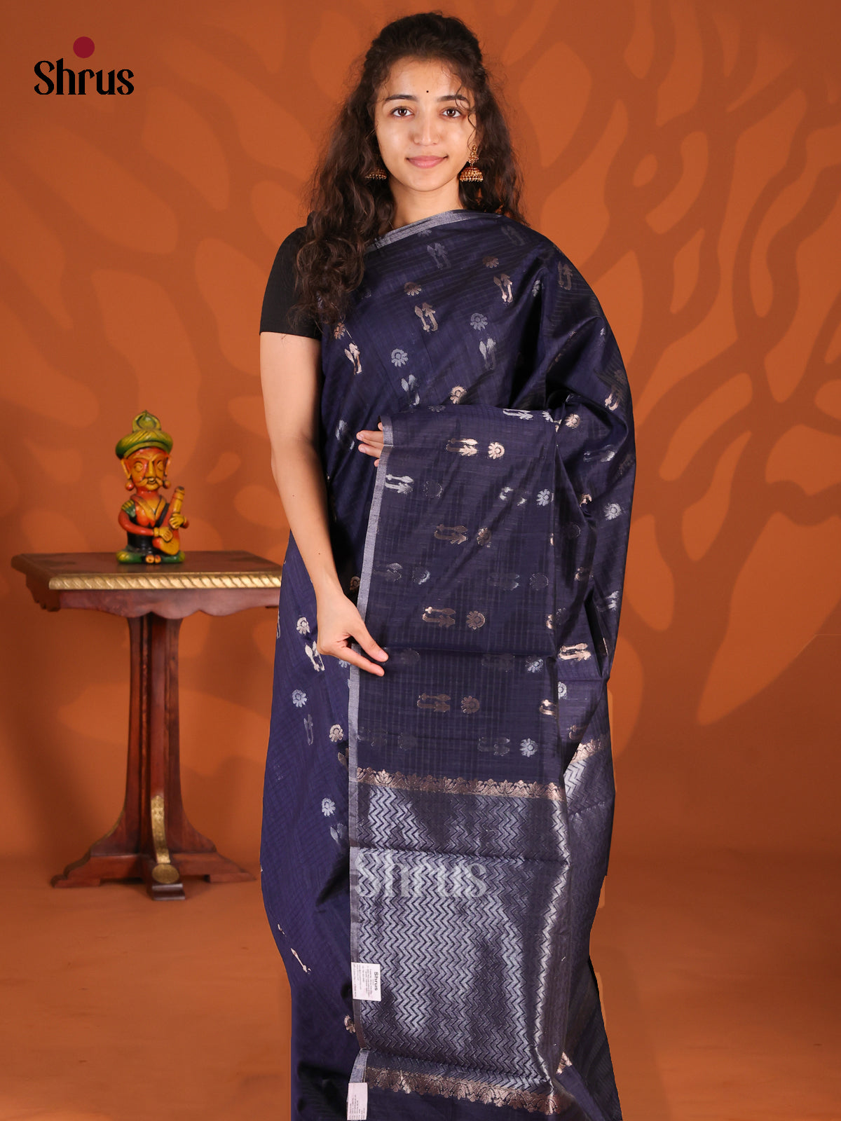 Blue - Semi Jute Saree - Shop on Shrus.com