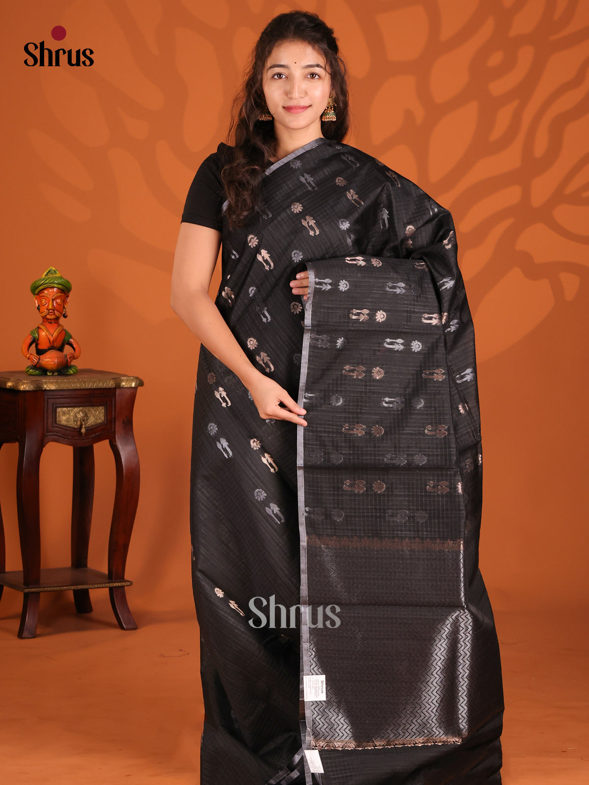 Black - Semi Jute Saree - Shop on Shrus.com