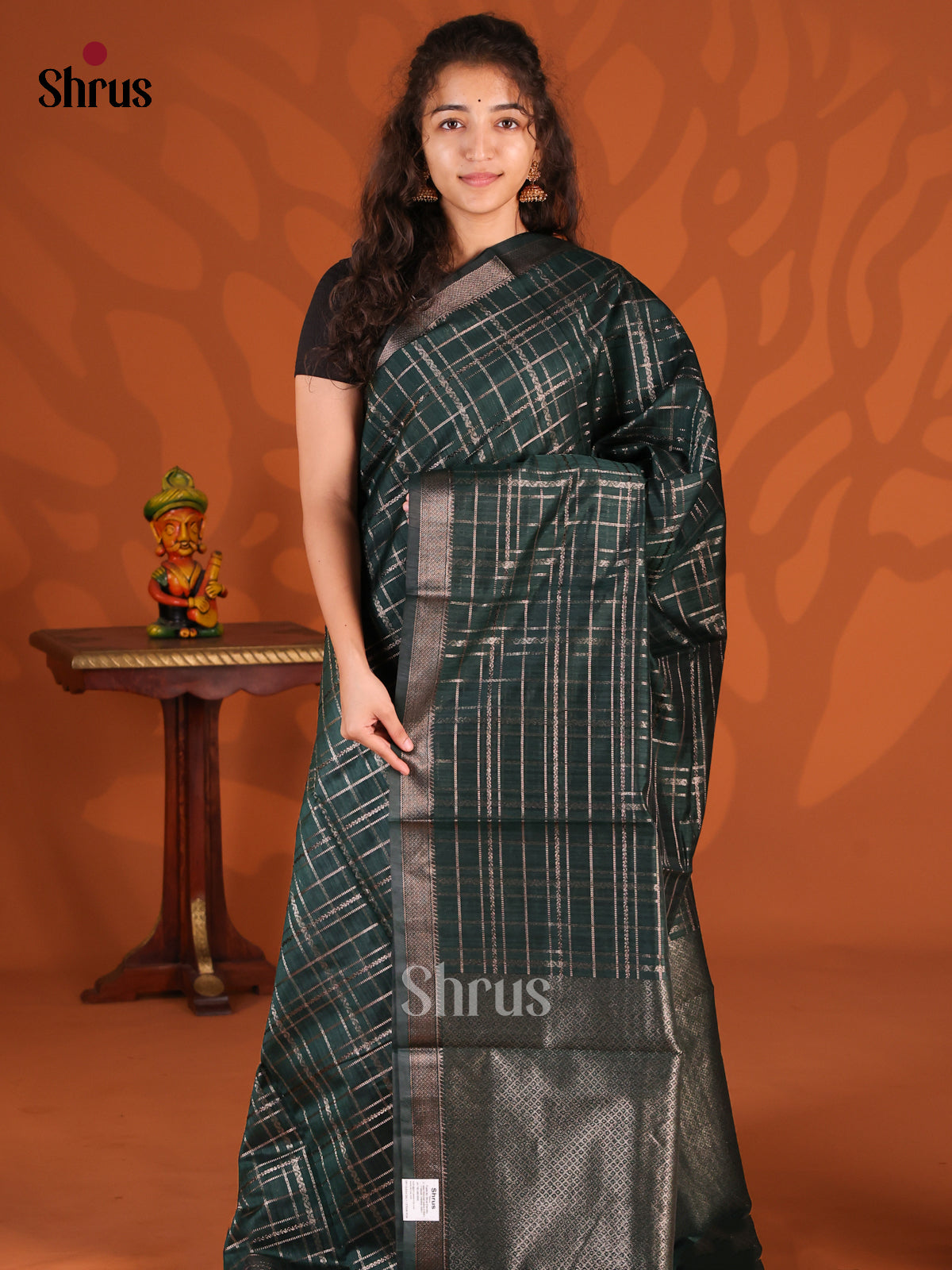 Dark Green - Semi Jute Saree - Shop on Shrus.com