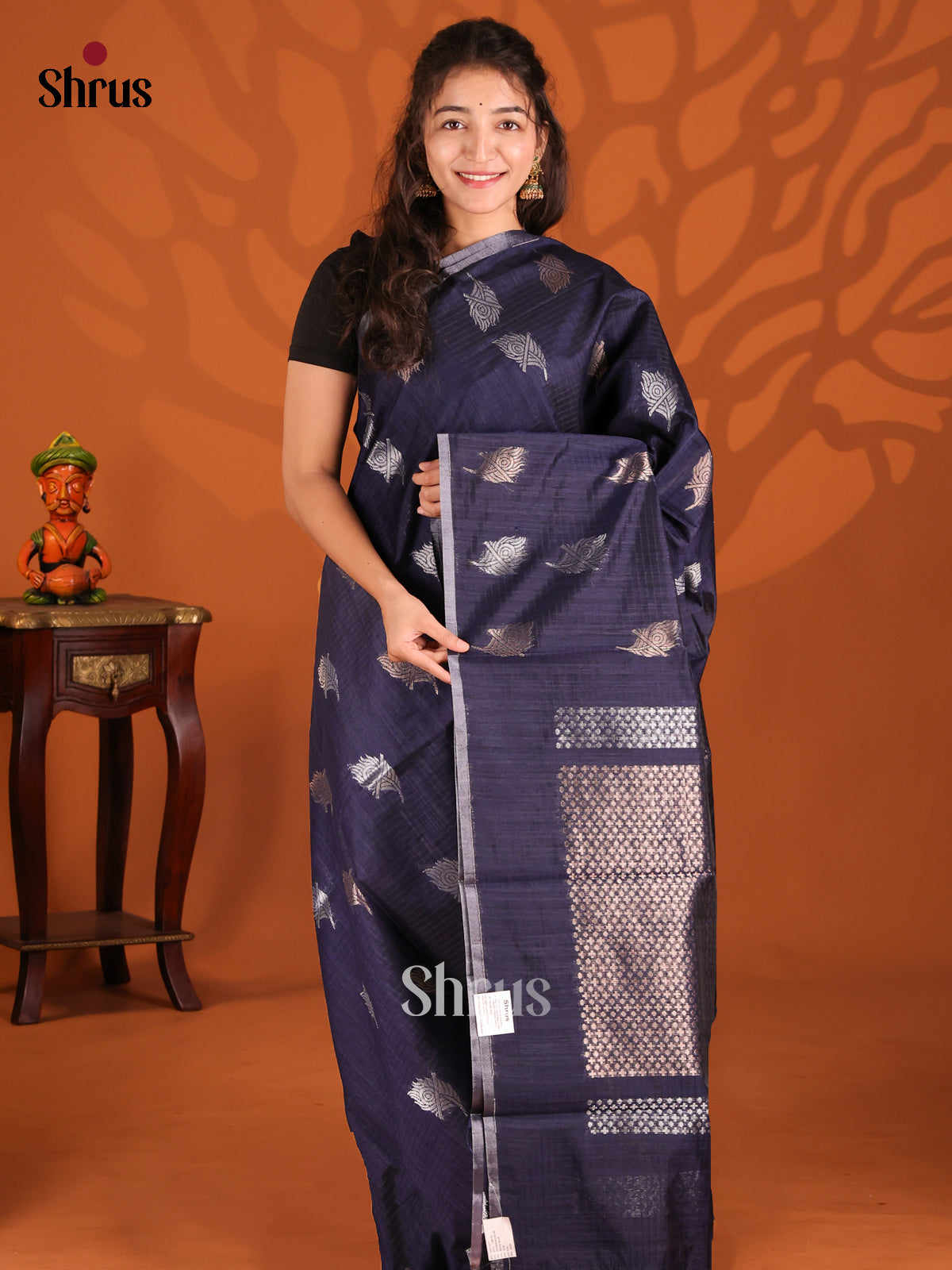 Blue - Semi Jute Saree - Shop on Shrus.com