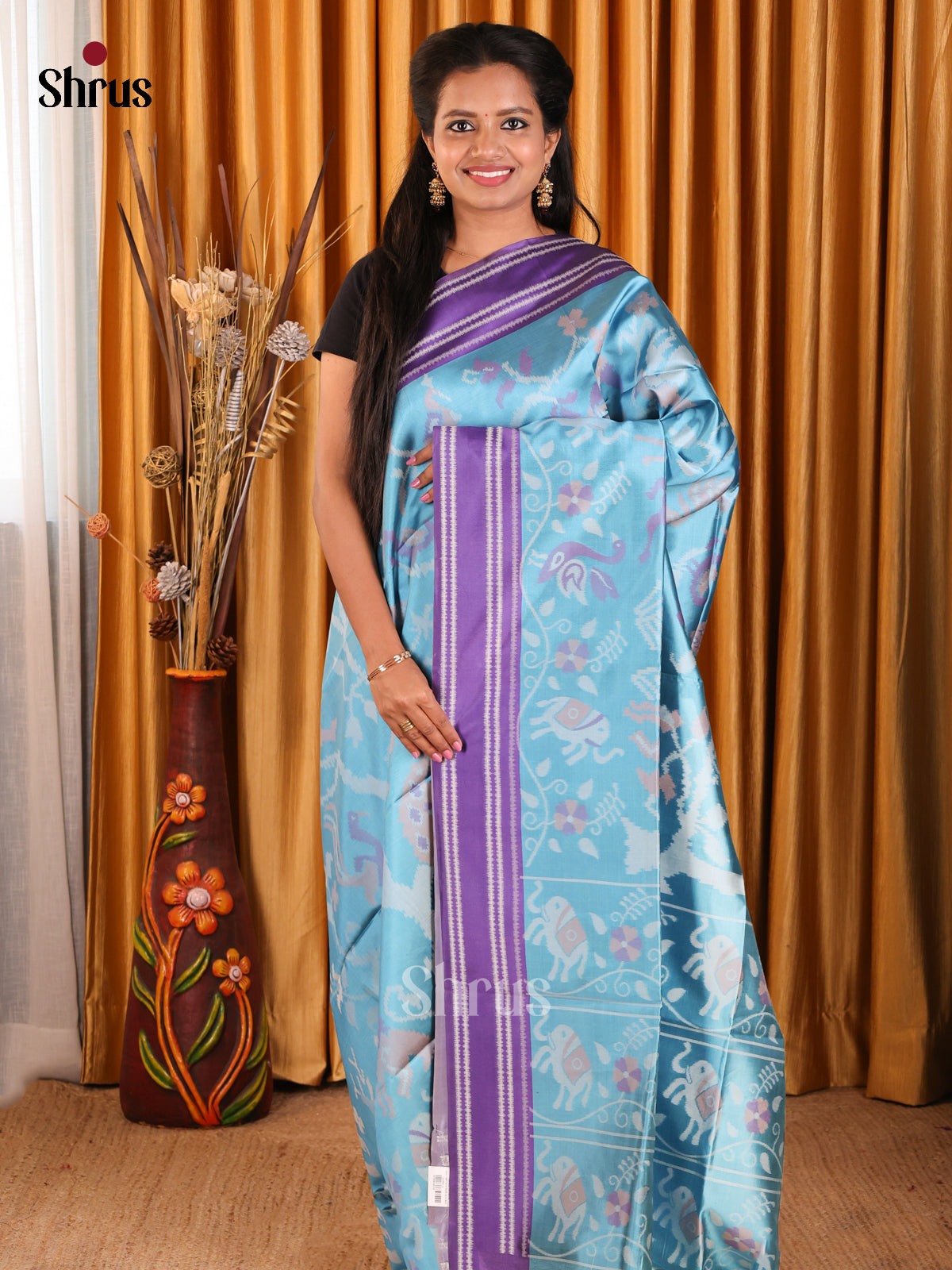 Blue & Purple - Semi Tussar Saree - Shop on Shrus.com