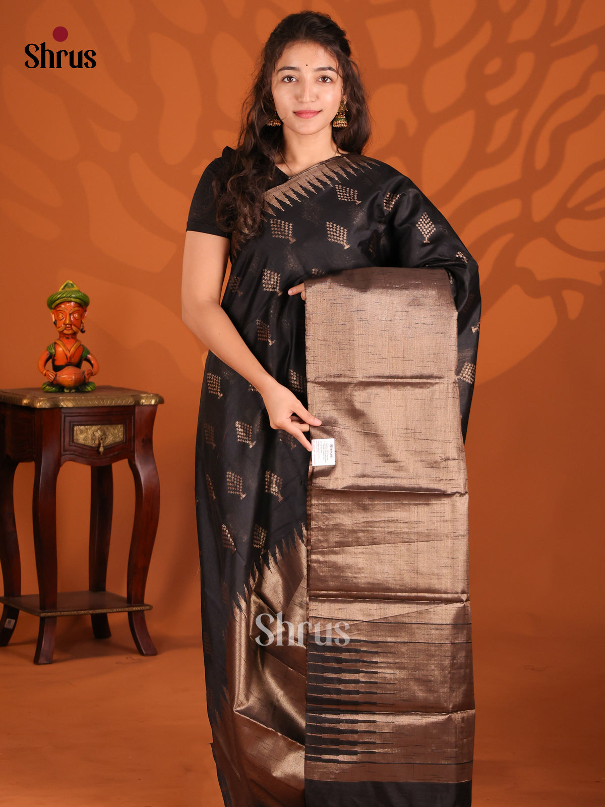 Black - Semi Jute Saree - Shop on Shrus.com