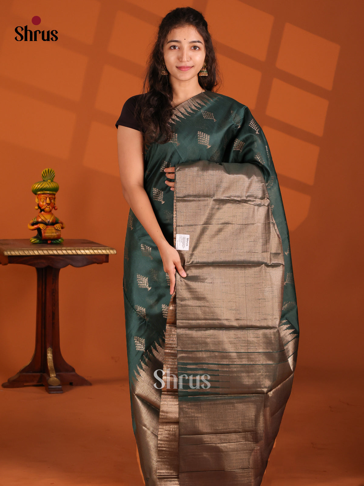 Peacock Green- Semi Jute Saree - Shop on Shrus.com