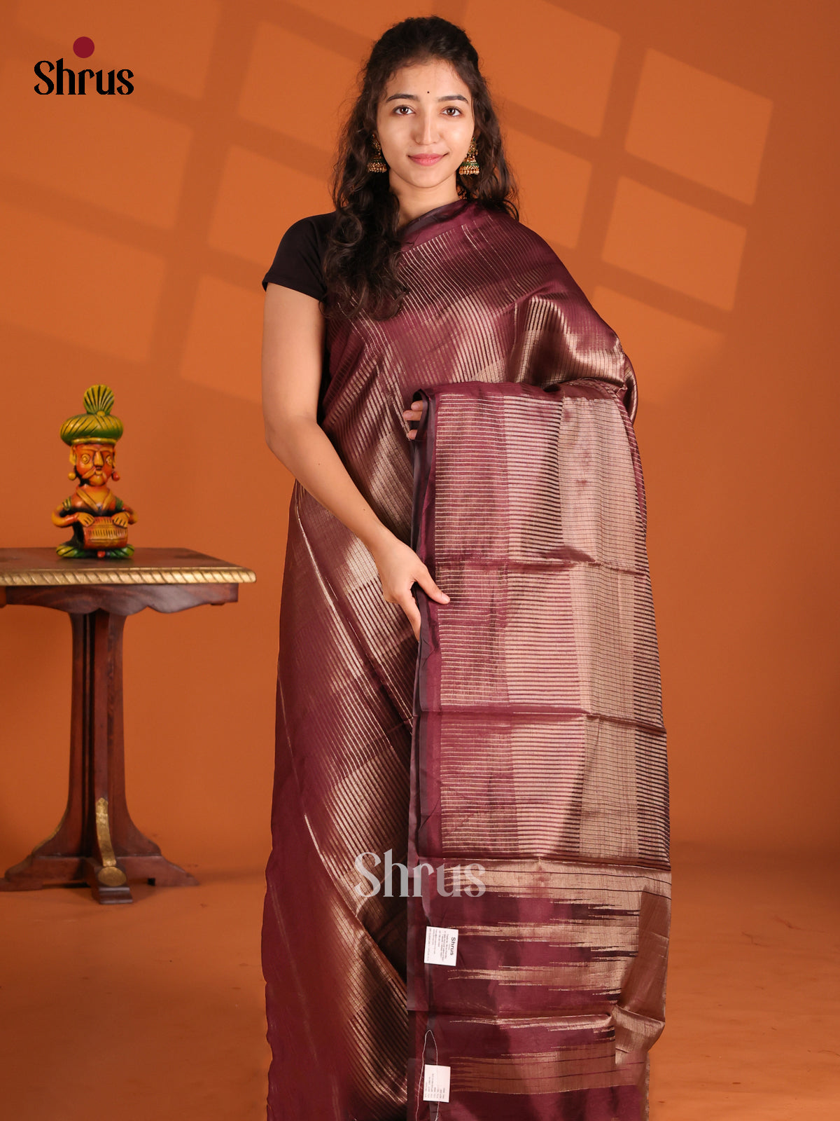 Maroon- Semi Jute Saree - Shop on Shrus.com