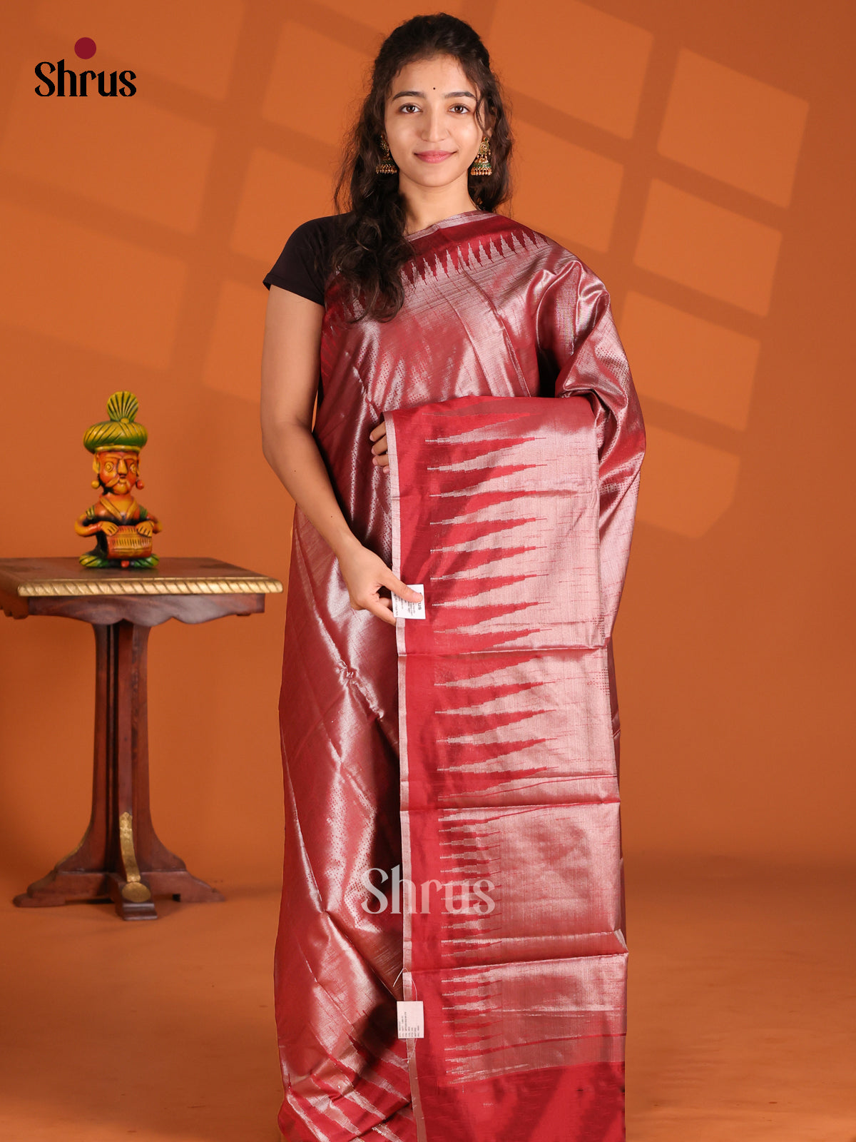 Maroon- Semi Jute Saree - Shop on Shrus.com