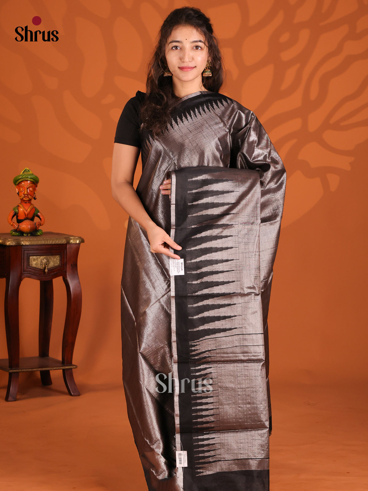 Black - Semi Jute Saree - Shop on Shrus.com