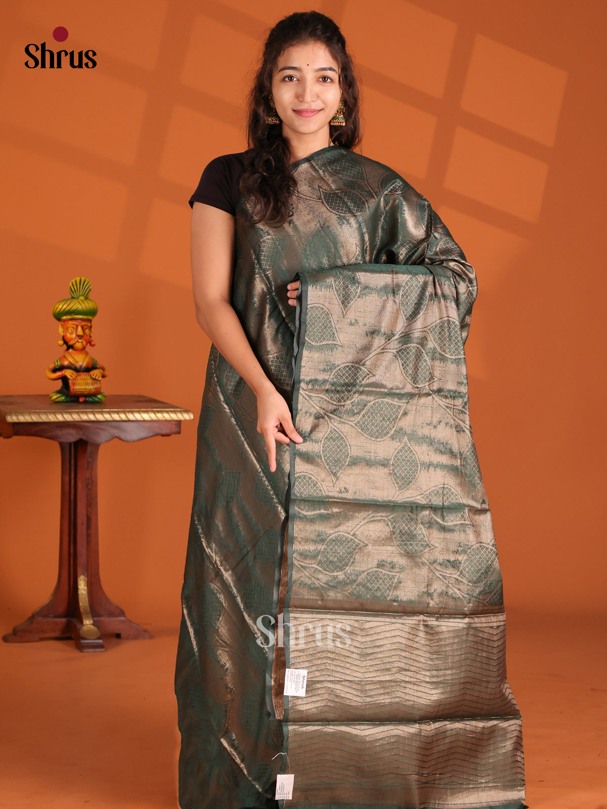 Green- Semi Jute Saree - Shop on Shrus.com