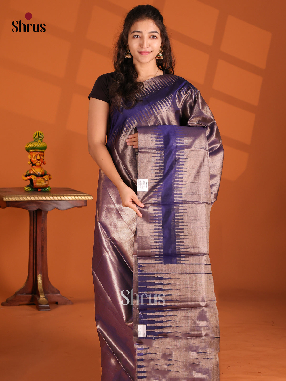 Blue - Semi Jute Saree - Shop on Shrus.com